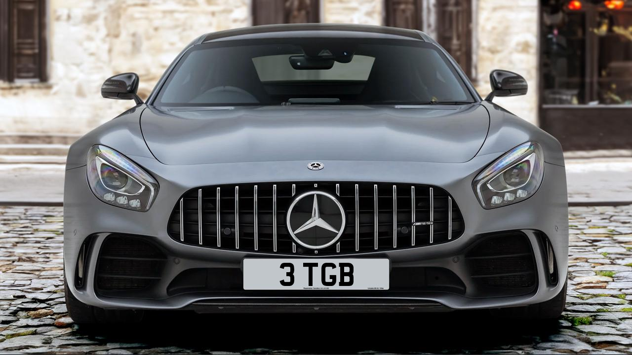 A Mercedes-Benz AMG GTR bearing the registration 3 TGB